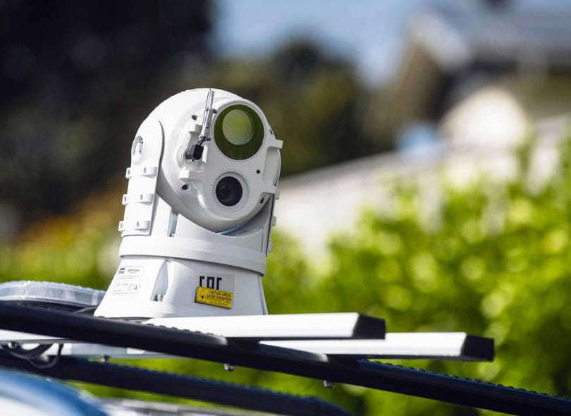 A sensor is attached to the roof and uses laser technology to detect the direction of potential leaks.
